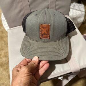 Gray and Black Trucker Hat with Leather Patch